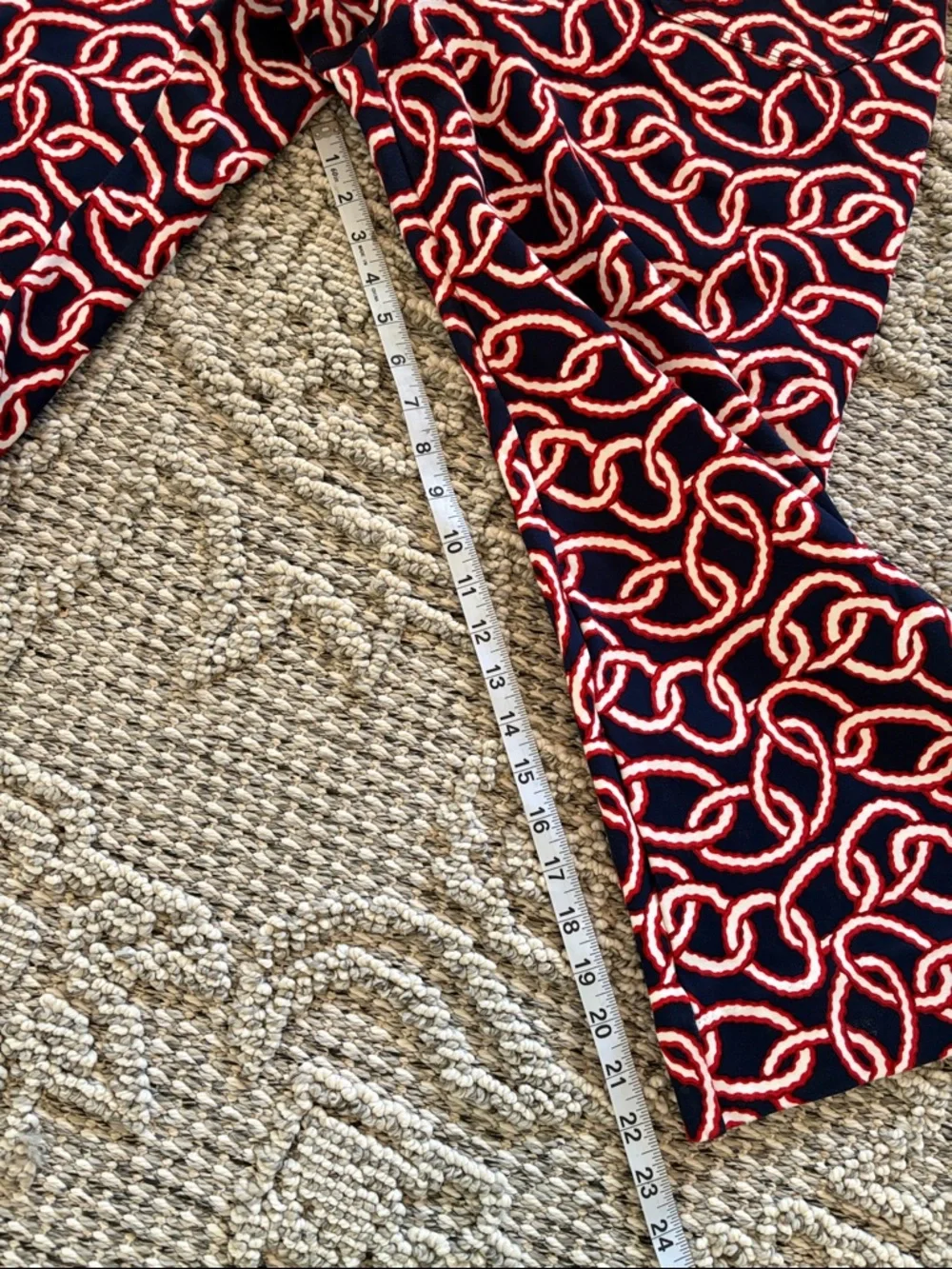 Anthropologie Maeve Navy, Red & White Chain-Print Pants Cropped Size 34 - Picture 5 of 10
